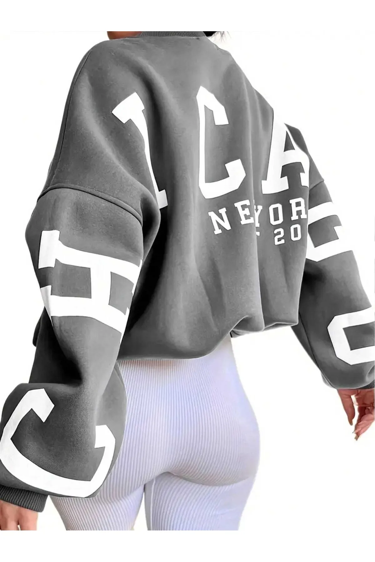 Know  Damen-Sweatshirt „Chicago“ mit geräucherten Ärmeln, bedruckt, Oversize-Sweatshirt mit Rundhalsausschnitt