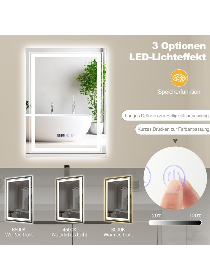 COSTWAY LED-Badezimmerspiegel 70x50cm in Silber günstig kaufen onesize