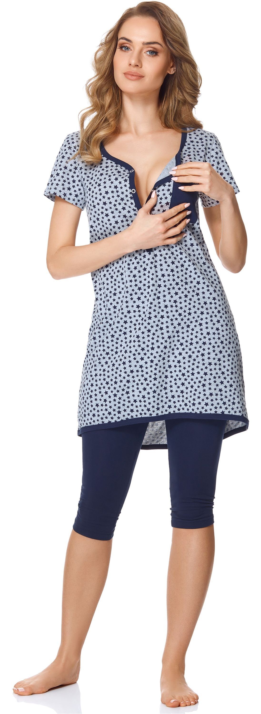 Bellivalini Umstandspyjama Damen Umstands Pyjama mit Stillfunktion BLV50-126 mit Brusttasche