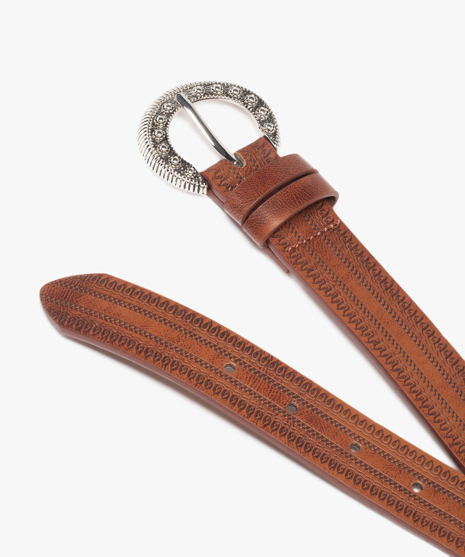 Ceinture gravée à boucle fantaisie femme marron | GEMO