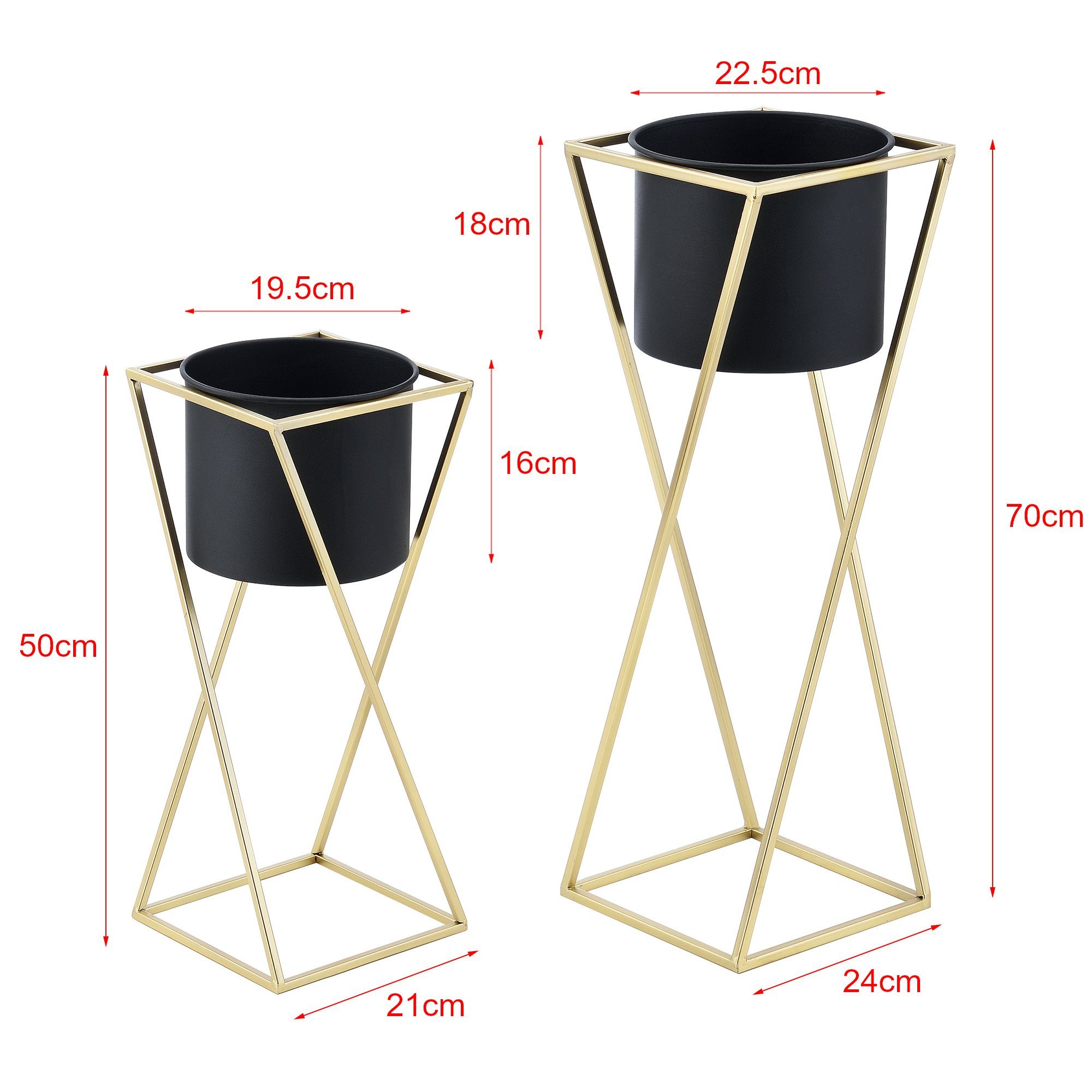 en.casa Blumenständer (Set, 2er), Mons Blumenkübel Pflanzenständer Pflanztopf Metall gold/schwarz