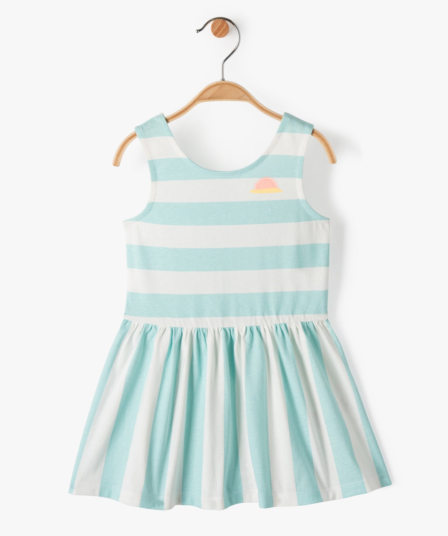 Robe bébé fille à rayures à bretelles vert clair | GEMO