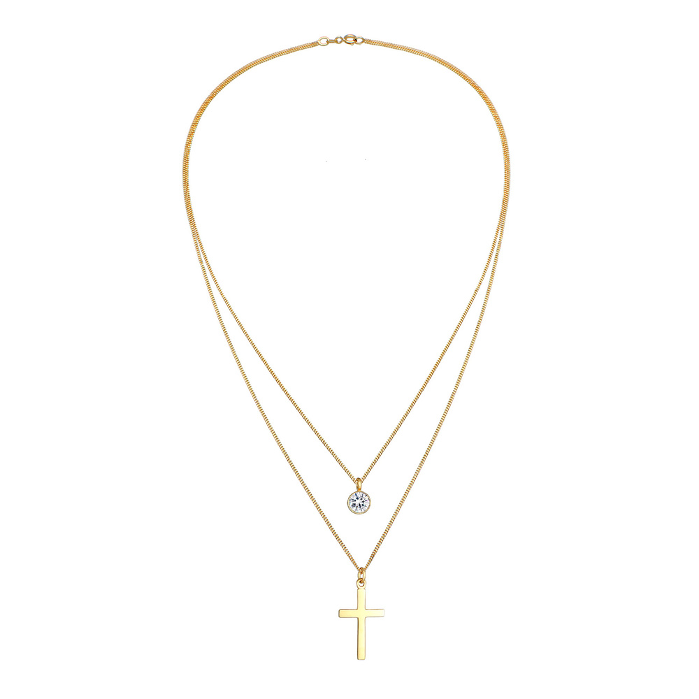 Elli Elli Collier Pendentif Croix à couches pour femmes Blogueur tendance avec cristau collier