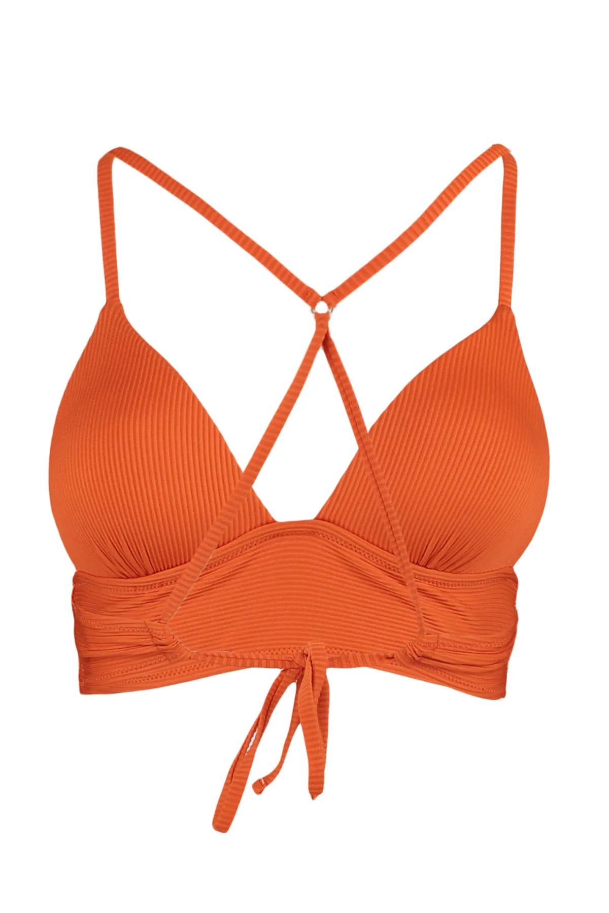 Trendyol Collection  Orangefarbenes, strukturiertes Push-up-Bikinioberteil mit Dreiecksmuster TBESS21BU0010