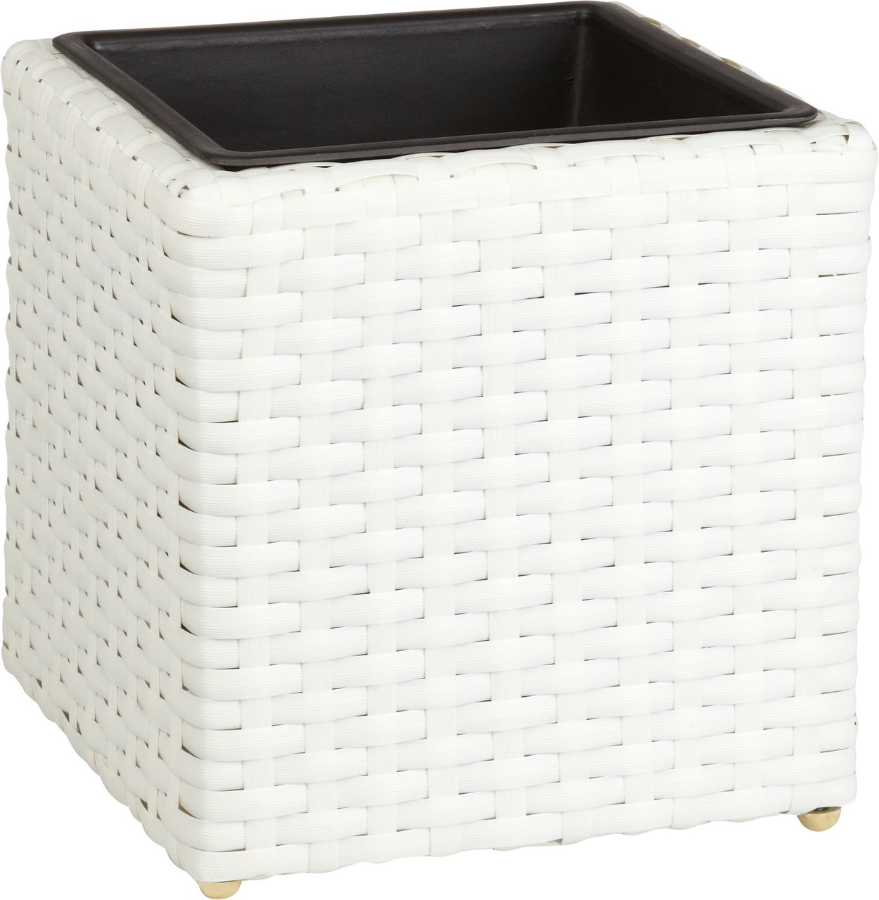 Weles Pflanzkübel Polyrattan 28 x 28 x 28 cm, für Innen und Außen, Kunststoffeinsatz, weiß