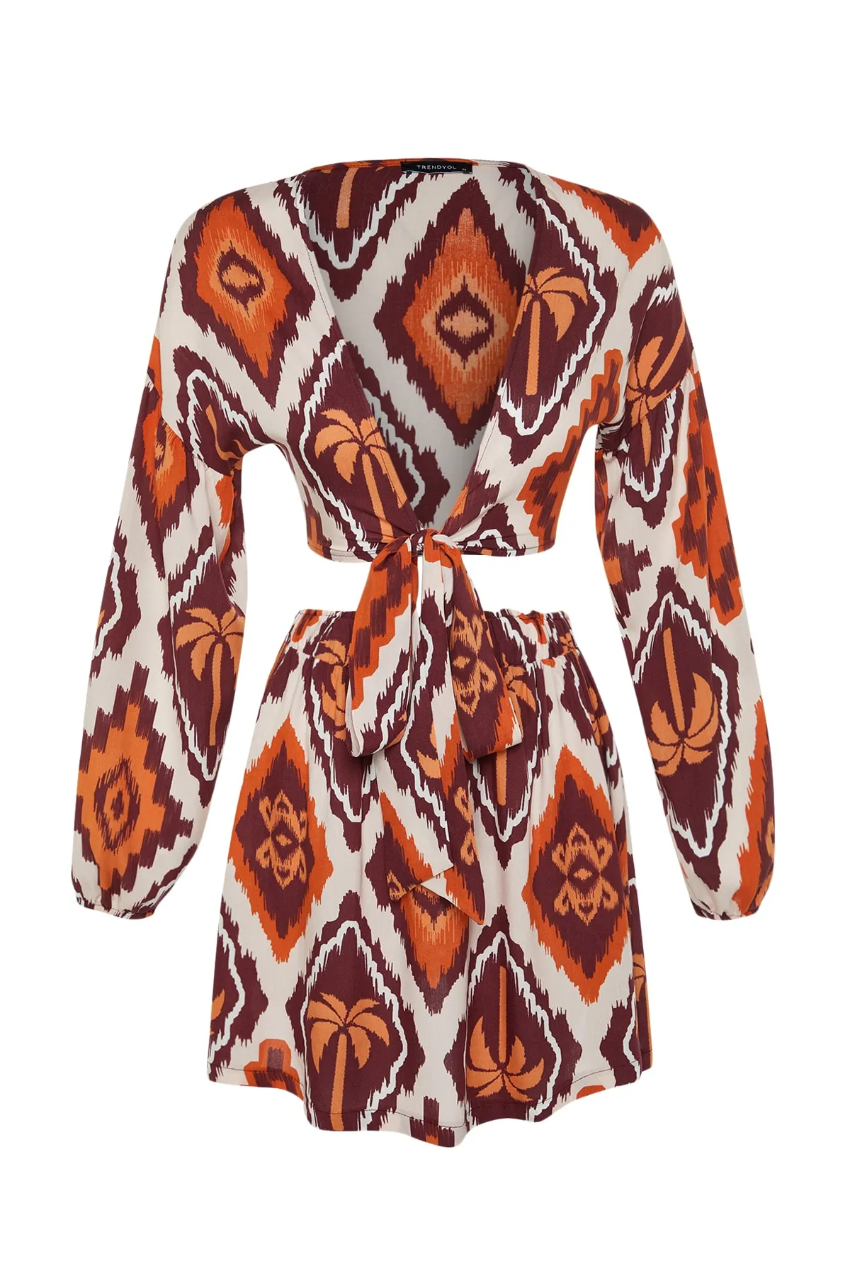 Trendyol Collection  Gewebtes Blusen-Rock-Set mit tropischem Muster und Bindeband TBESS23AU00090