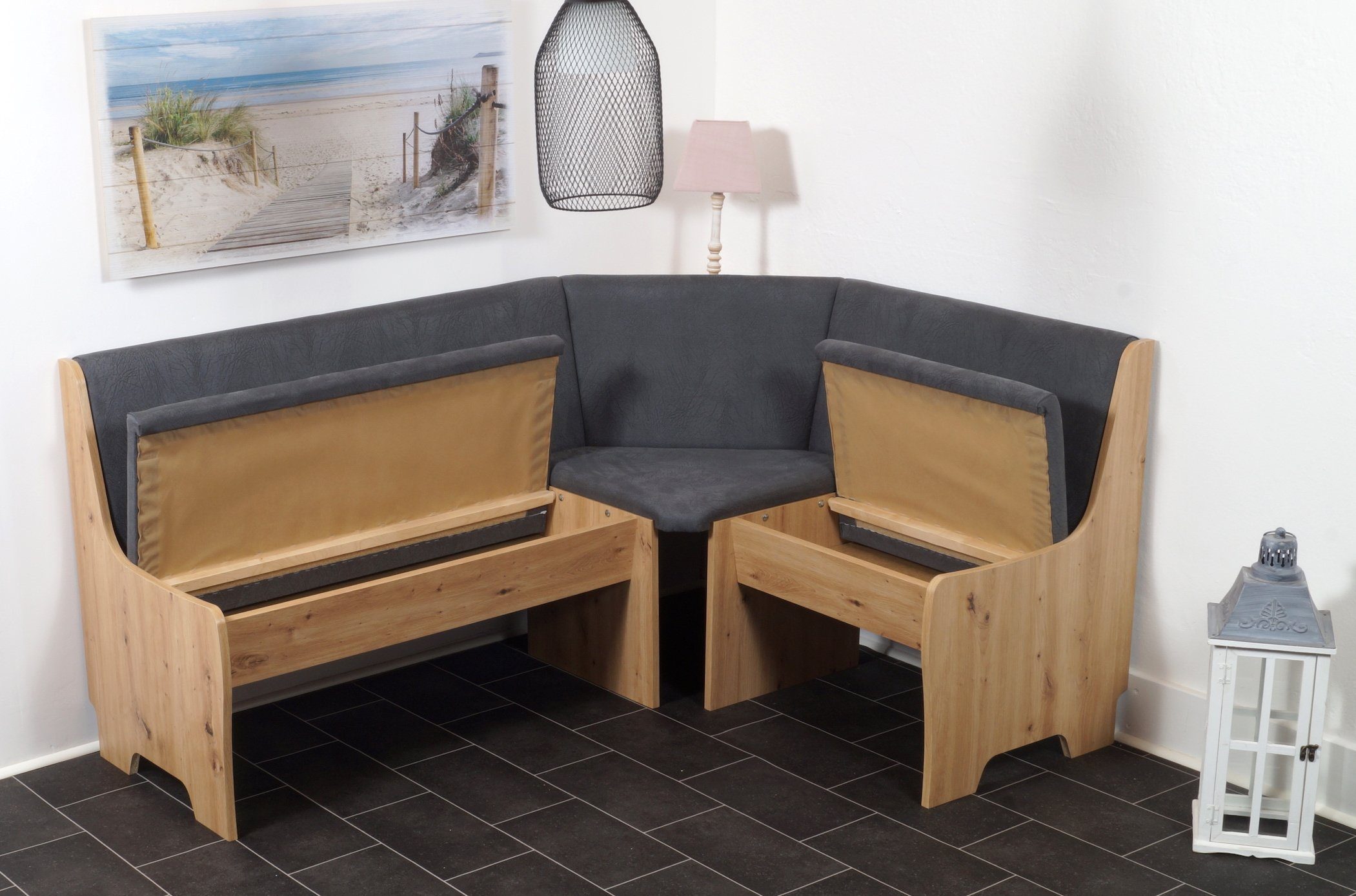 Stolebaenk Eckbankgruppe Bremen MANITI, (Eckbank Set, 1xEckbank, 1xTisch, 2x Stuhl), Beidseitig aufbaubar