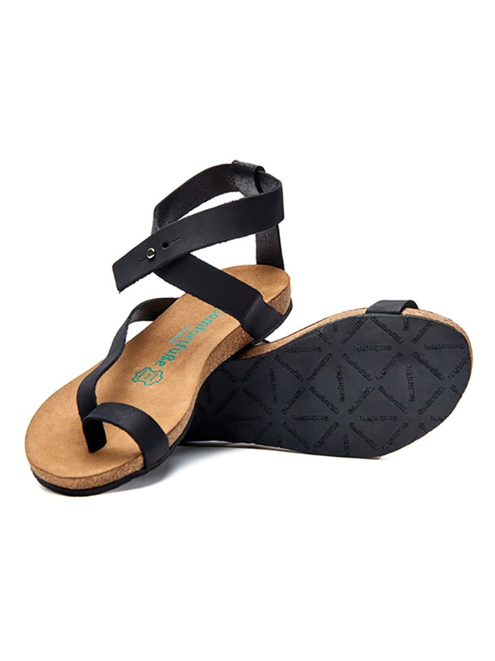 Comfortfusse Leder-Zehensandalen in Schwarz günstig kaufen
