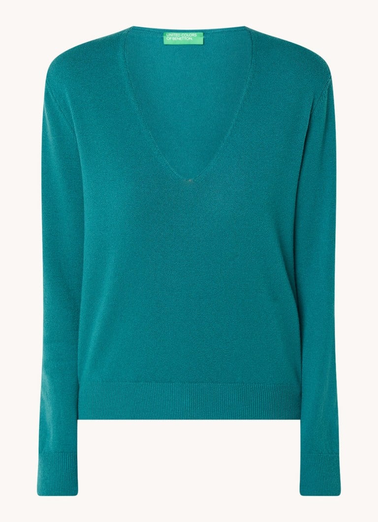 Maglione Benetton in lana vergine a maglia fine con scollo a V