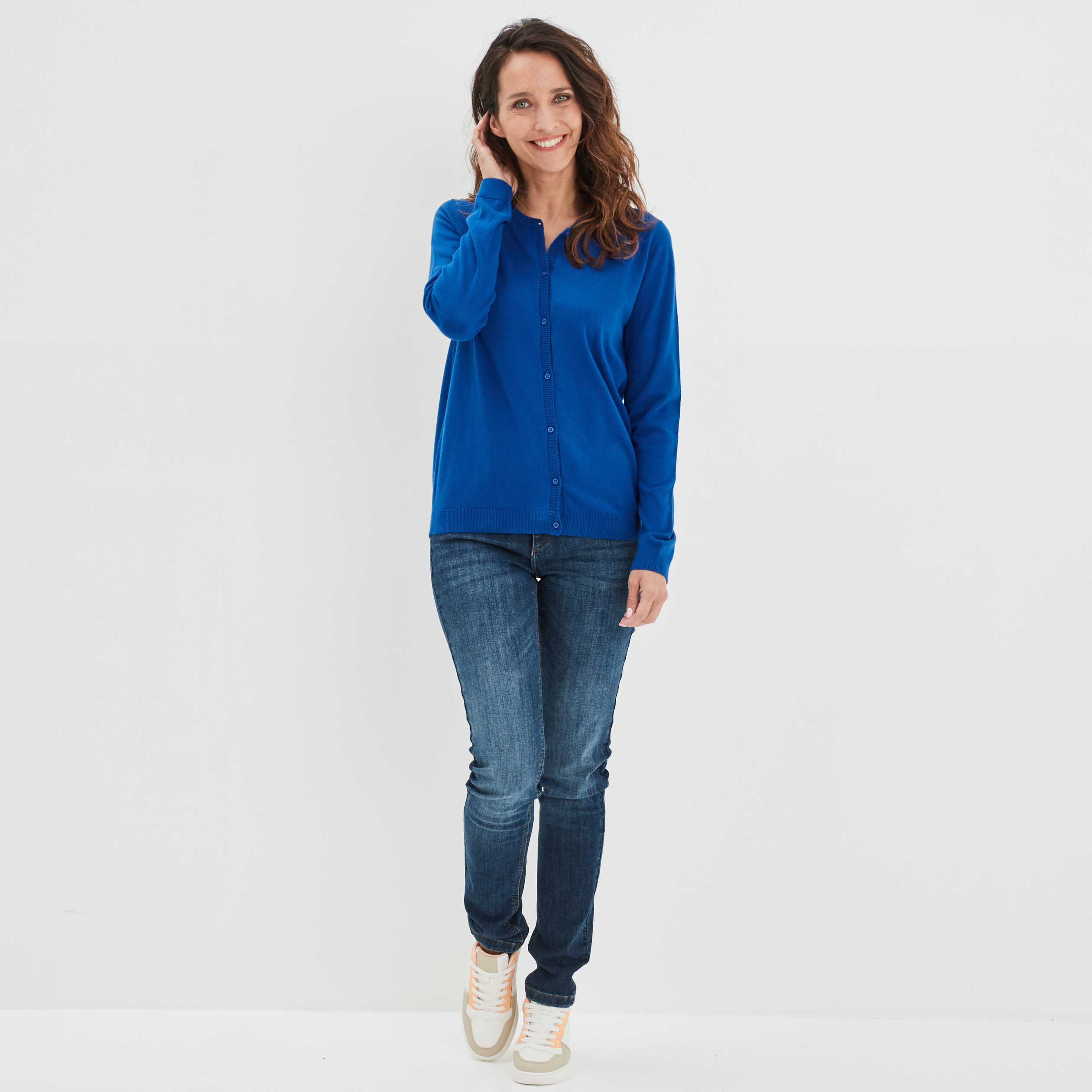 Gilet manches longues boutonné bleu electrique femme | La Halle