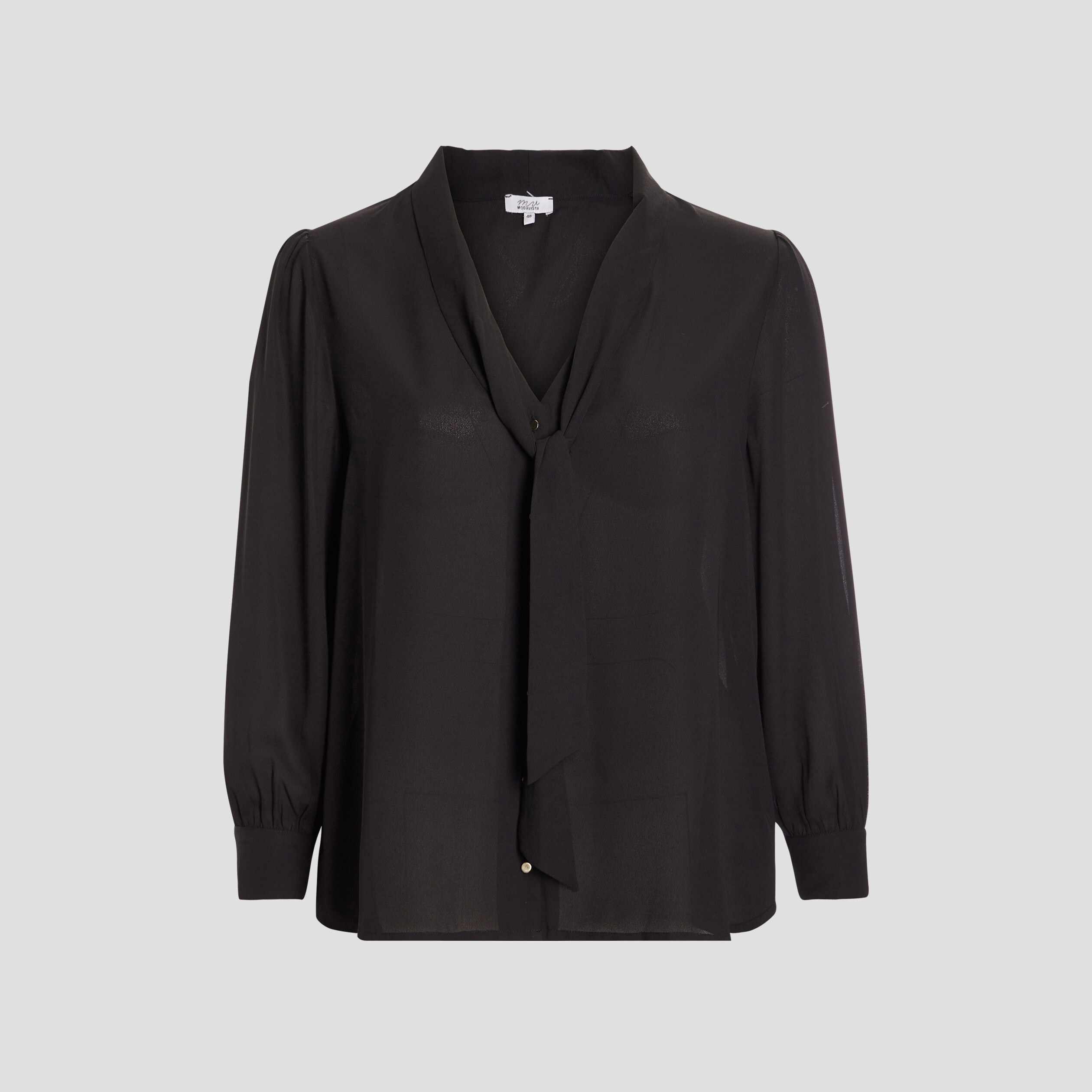 Chemise à col lavalière manches longues noir femme grande taille | La Halle
