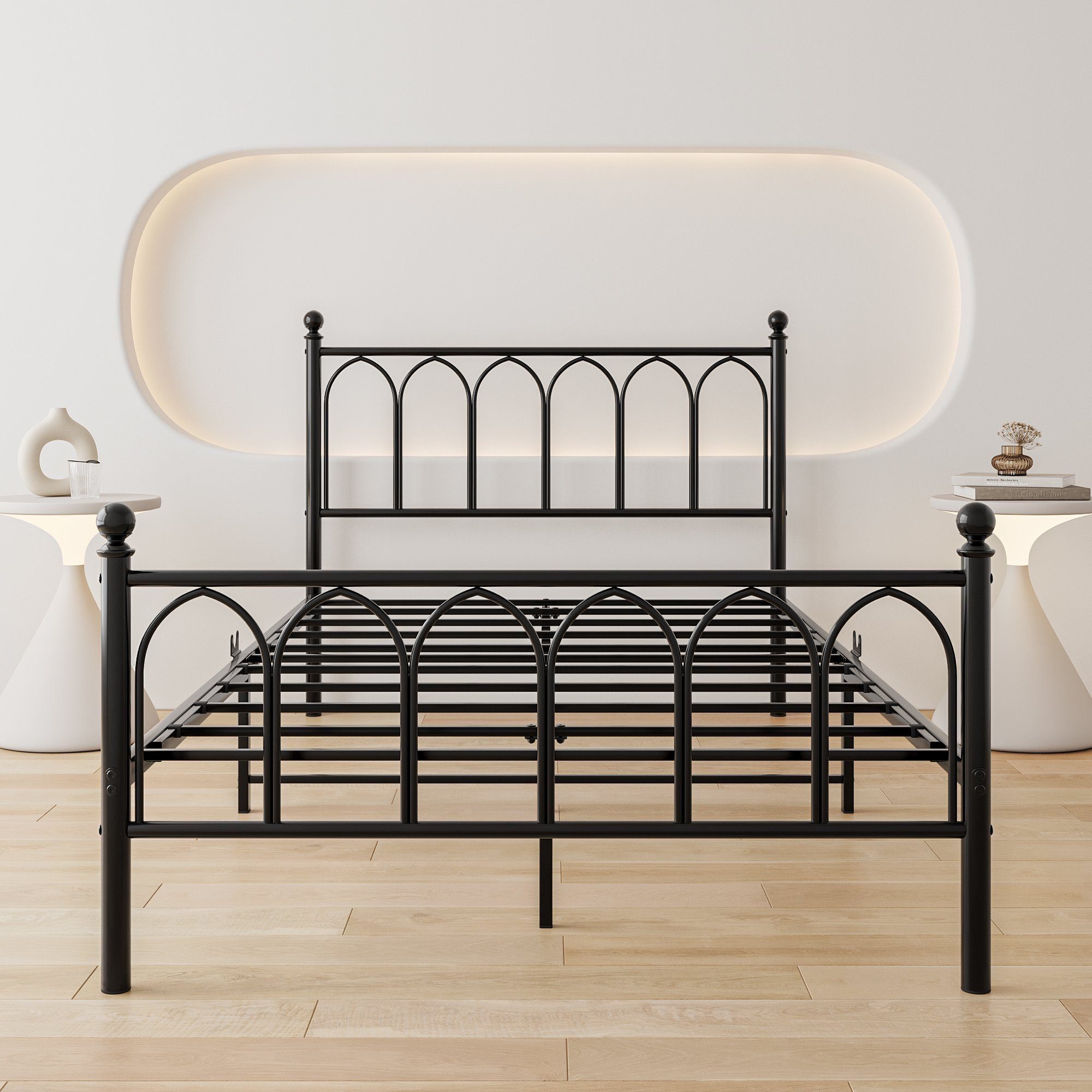 OKWISH Metallbett Einzelbett Jugendzimmer mit Lattenrost ohne Martatze, 120x200cm