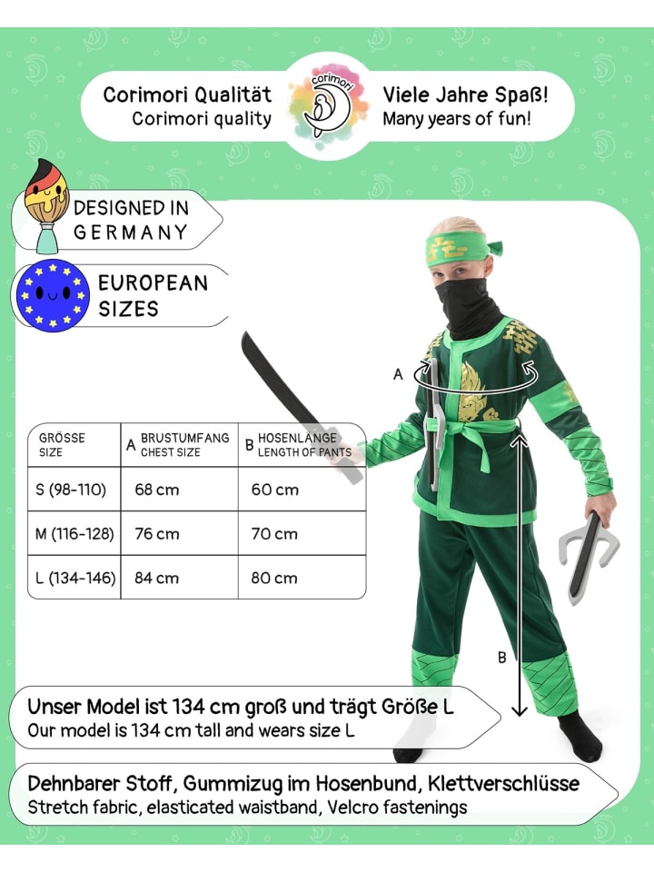 Corimori Ninja Kostüm für Kinder mit Schwert in Braun/grün günstig kaufen