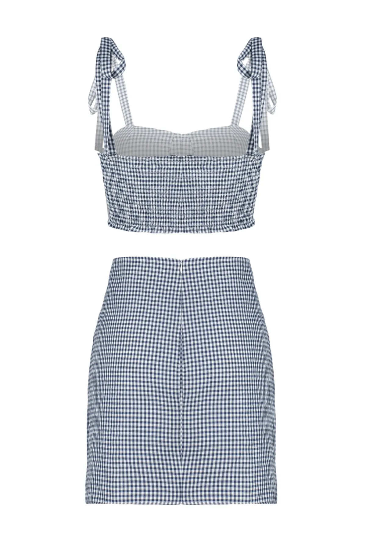 Trendyol Collection  Gingham-gewebtes Blusen-Rock-Set mit Schlitz TBESS21AU0091