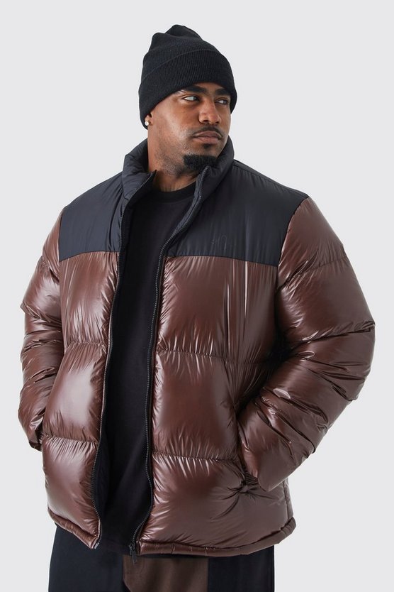 Plus Man hochglänzende Colorblock Steppjacke