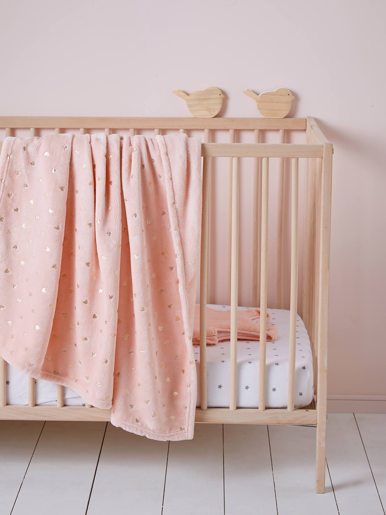 Vertbaudet Babydecke mit Goldherzen Oeko Tex - zartrosa bedruckt