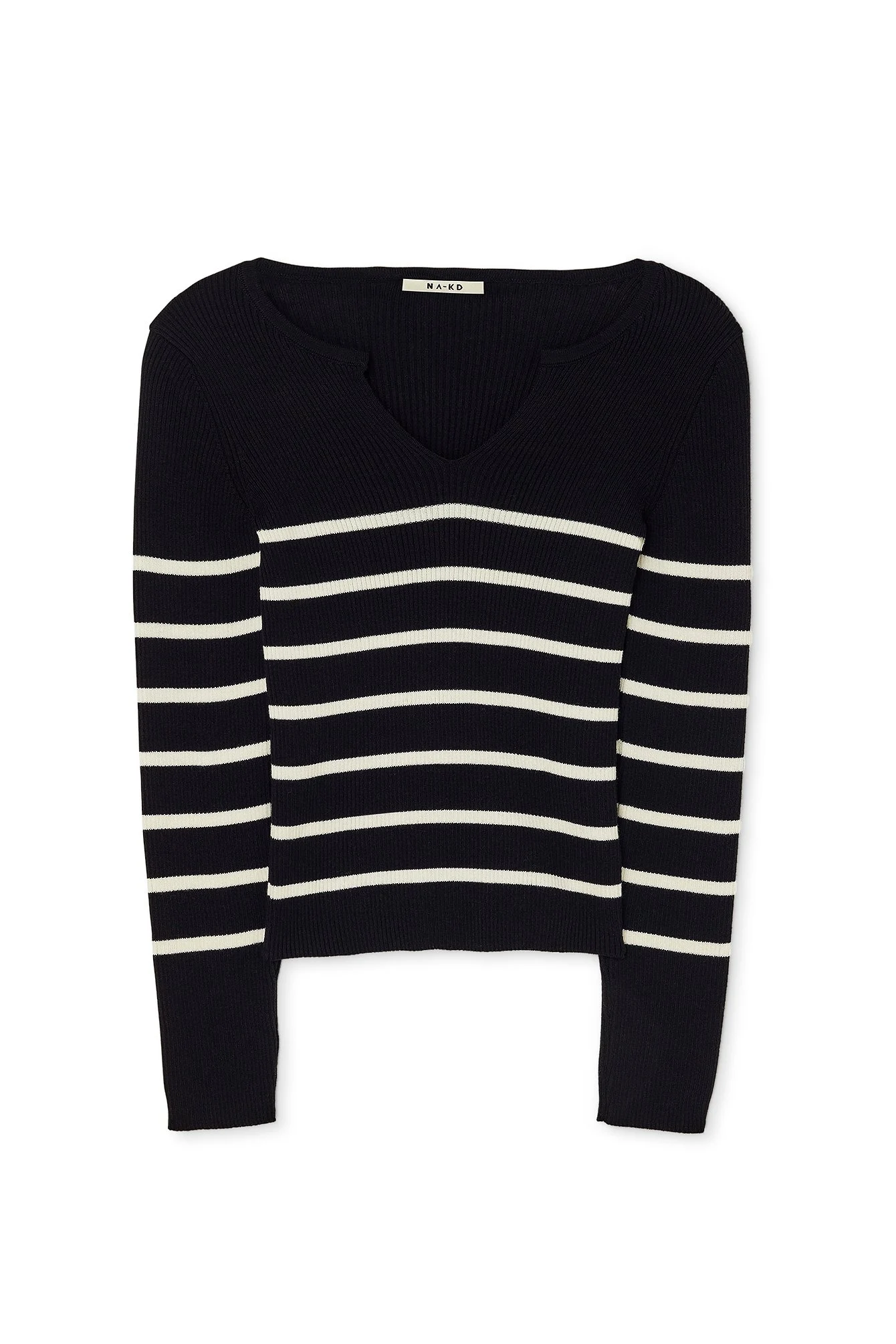 Leichter Ripp-Strickpullover mit V-Detail