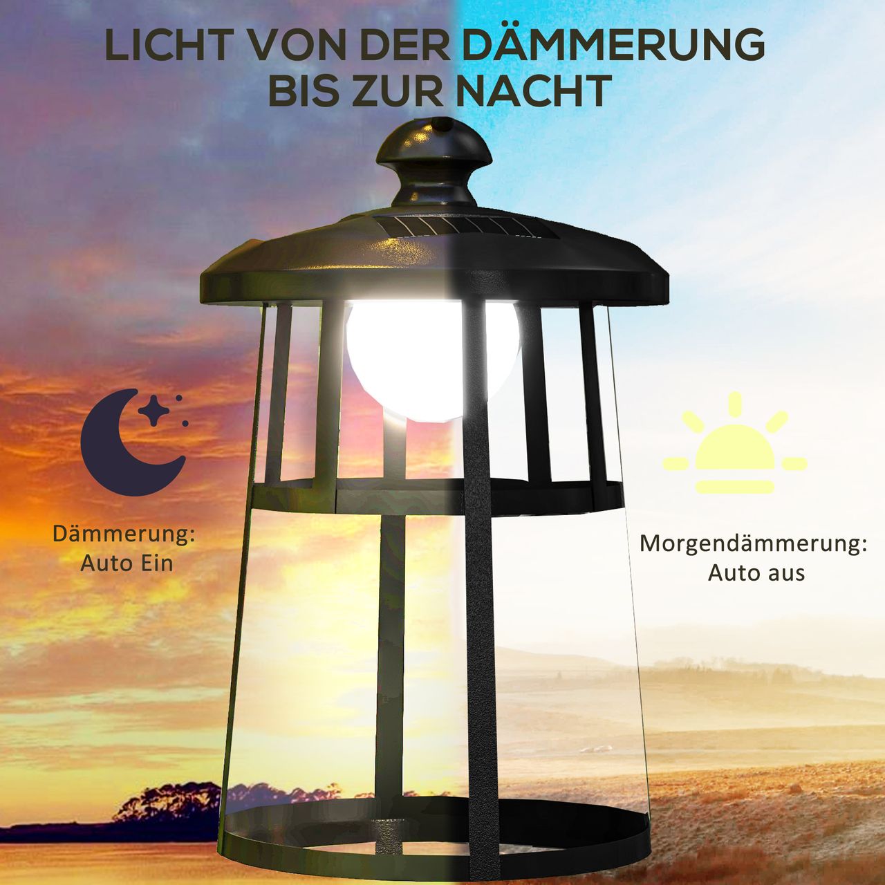 Outsunny Solar Gartenlaterne 122cm LED Gartenlampe mit Kaltweiß Licht für Außen