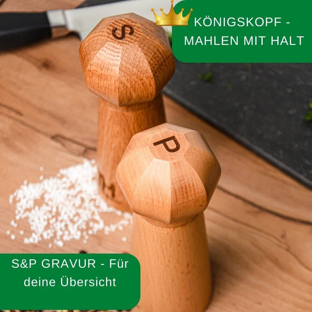 Thiru Salz-/Pfeffermühle patentiertes Keramikmahlwerk - inkl. Untersetzer & Reinigungspinsel