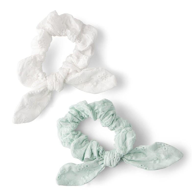 Essentii Hårstrikk 2-pk, Scrunchie hvit/mintgrønn