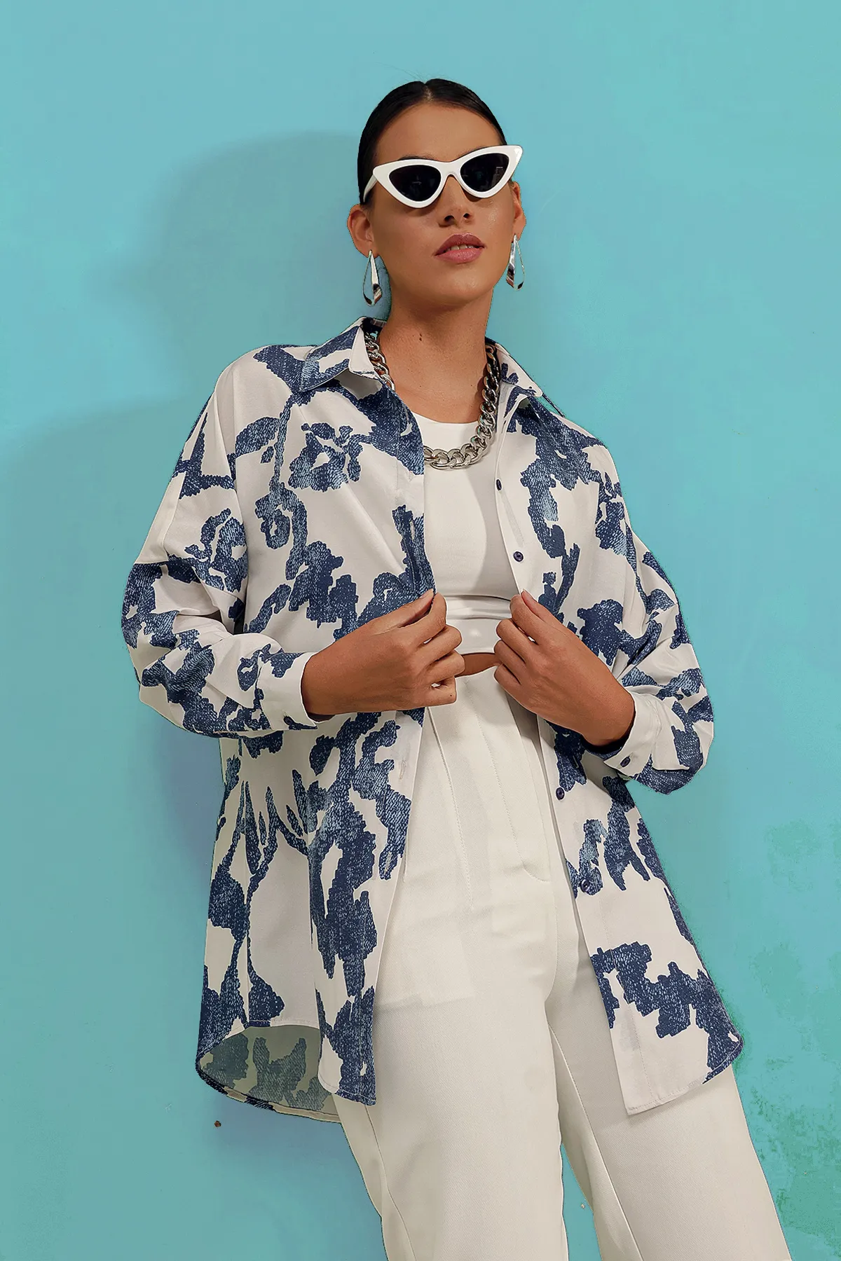 Bigdart  3900 Oversize Long Basic Shirt – D.dunkelblau