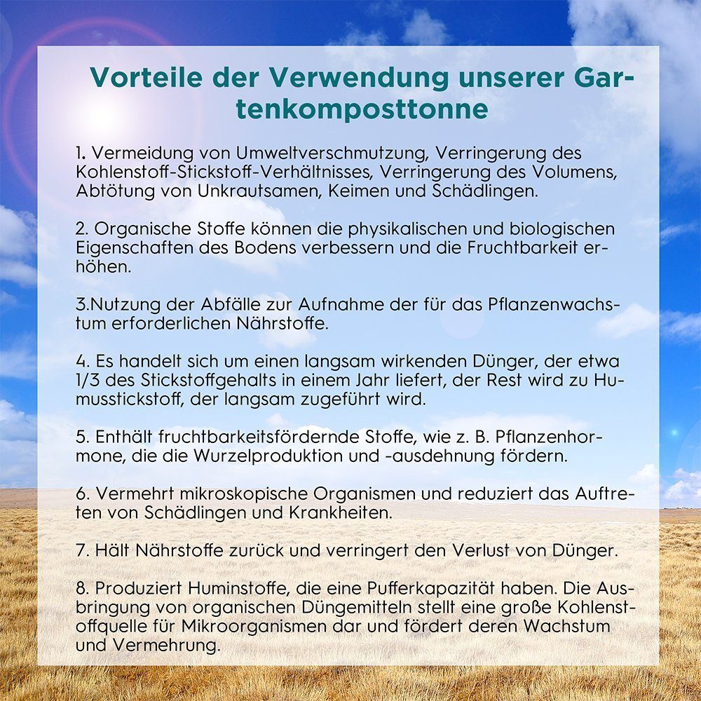 Melko Thermokomposter Schnellkomposter Thermokomposter Kompostbehälter 300L in Schwarz 61x61x83CM Garten Balkon Deckel Klappe Dunkelgrün Behälter Gartenkomposter Blätter Abfall Blumen Gemüse Obst Rasen, 300 l, (Stück), Schiebetür