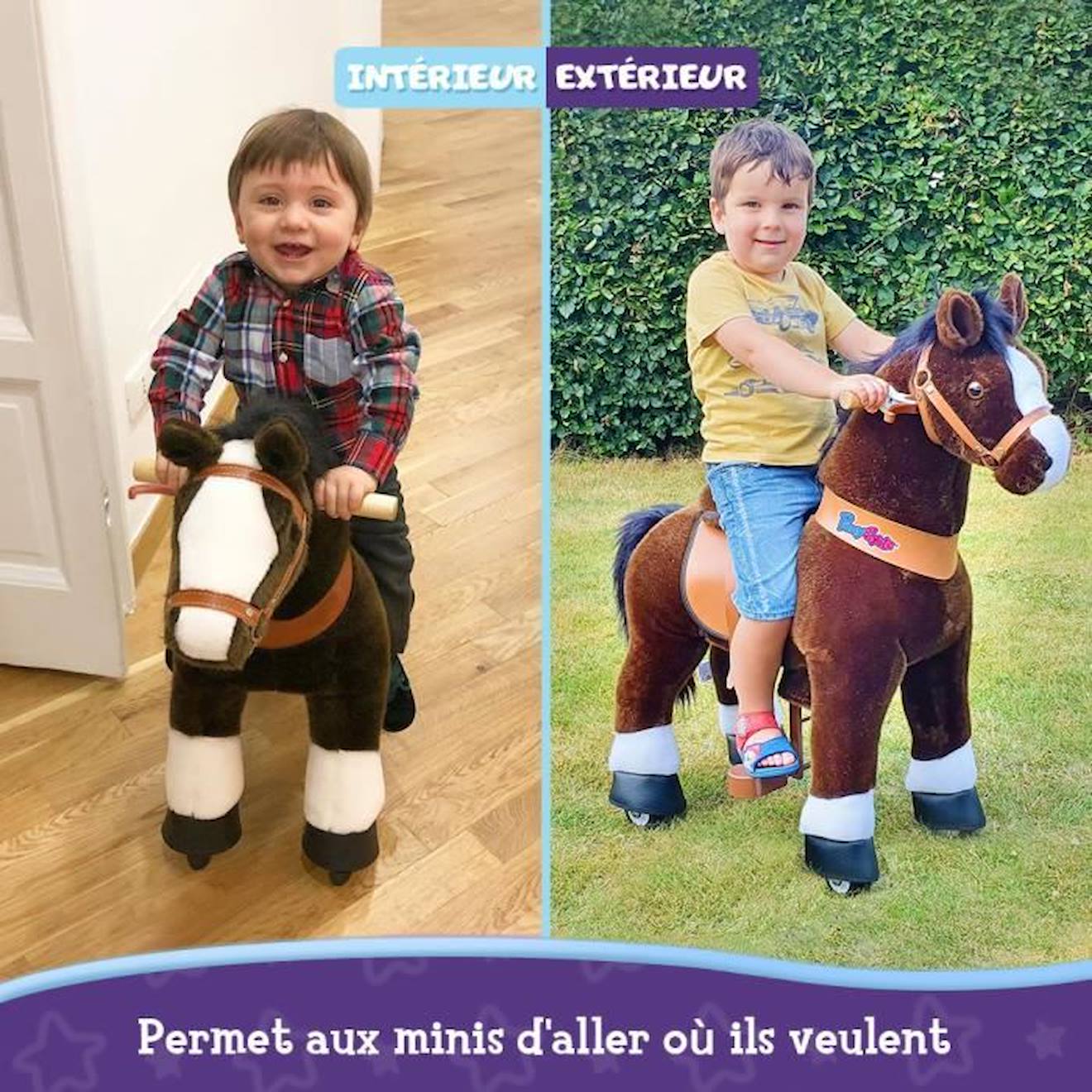 PonyCycle Modèle U Cheval à Bascule Jouet Cheval qui Avance Cheval brun foncé avec frein et son Taille 3 pour les 3-5 ans Ux321 marron