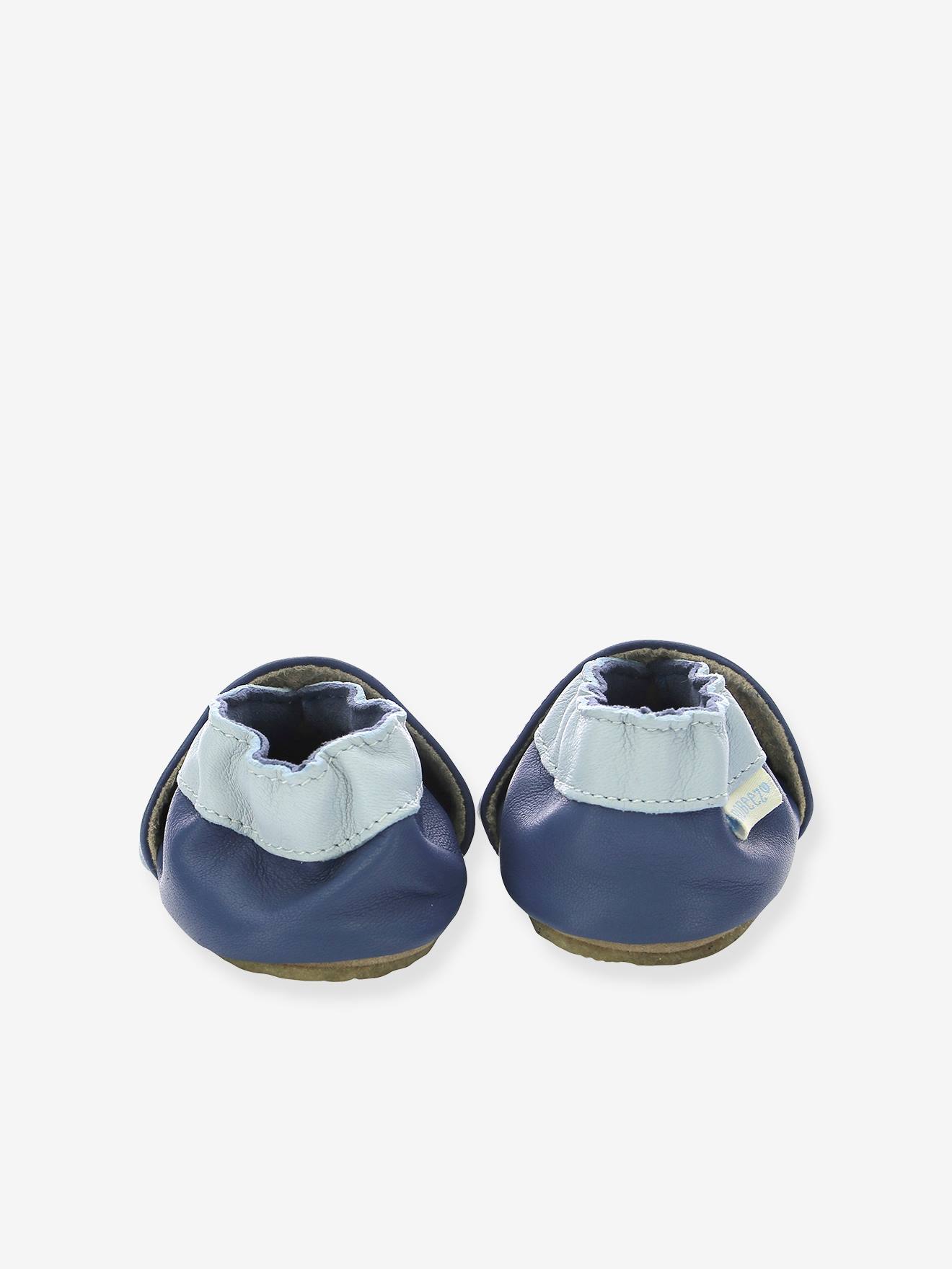 Chaussons cuir souple bébé Dino Time ROBEEZ© marine