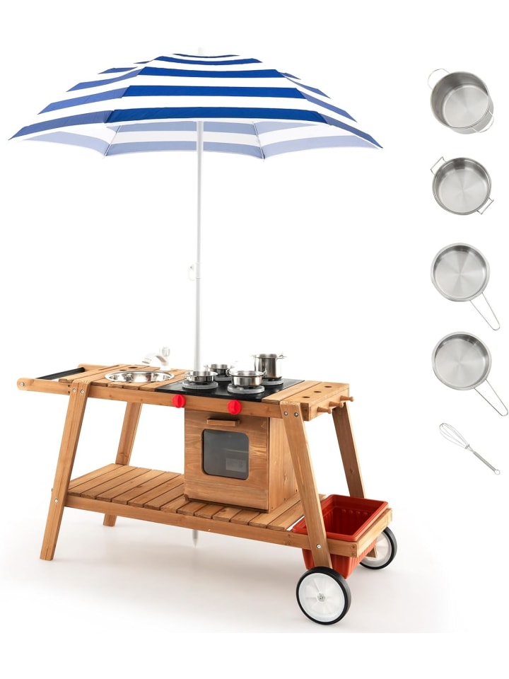 COSTWAY Matschküche mit Sonnenschirm Outdoor ab 3 Jahren in Blau günstig kaufen onesize
