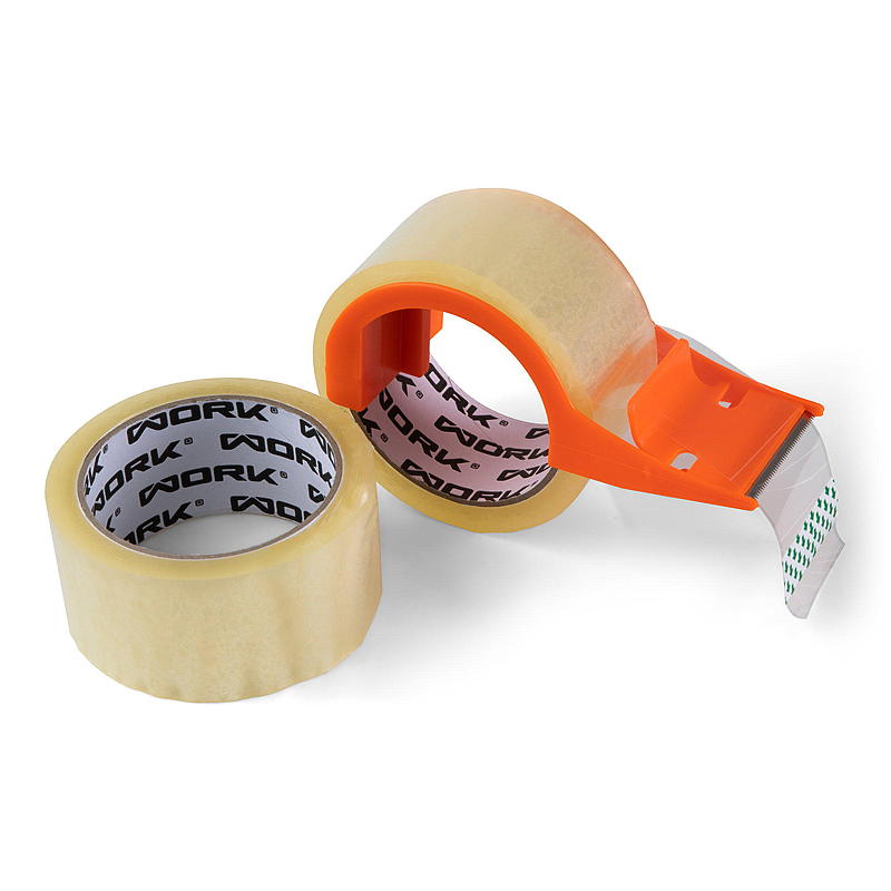 Work Pakketape 2x50 m, klar, m/dispenser