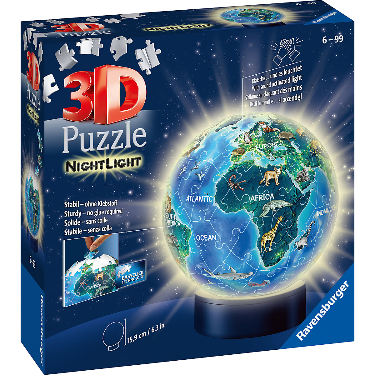 2in1 Nachtlicht & puzzleball® Ø13 cm, 72 Teile , Erde