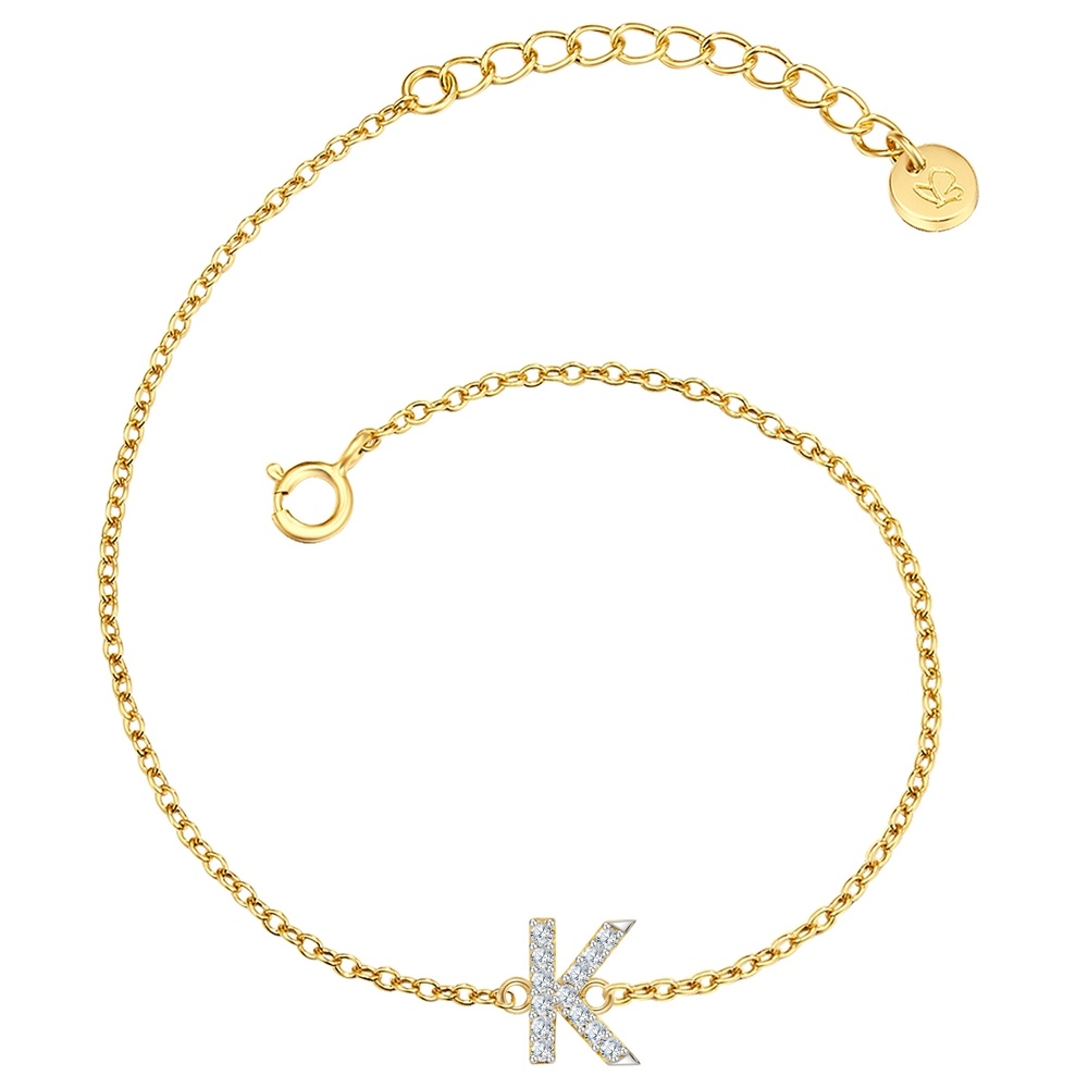 Glanzstücke München Bracelet en argent Lettre K Argent sterling Oxyde de zirconium (CZ) en Or jaune Bracelet