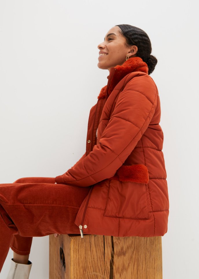 Steppjacke mit Fellimitatbesatz