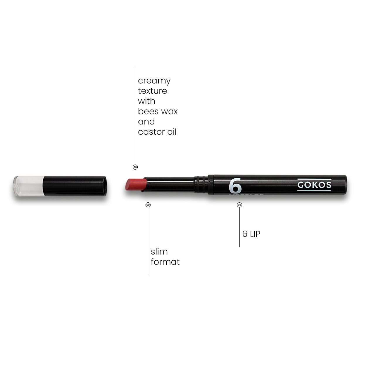 Gokos Lippenstift LipColor black edition, enthält pflegendes Bienenwachs