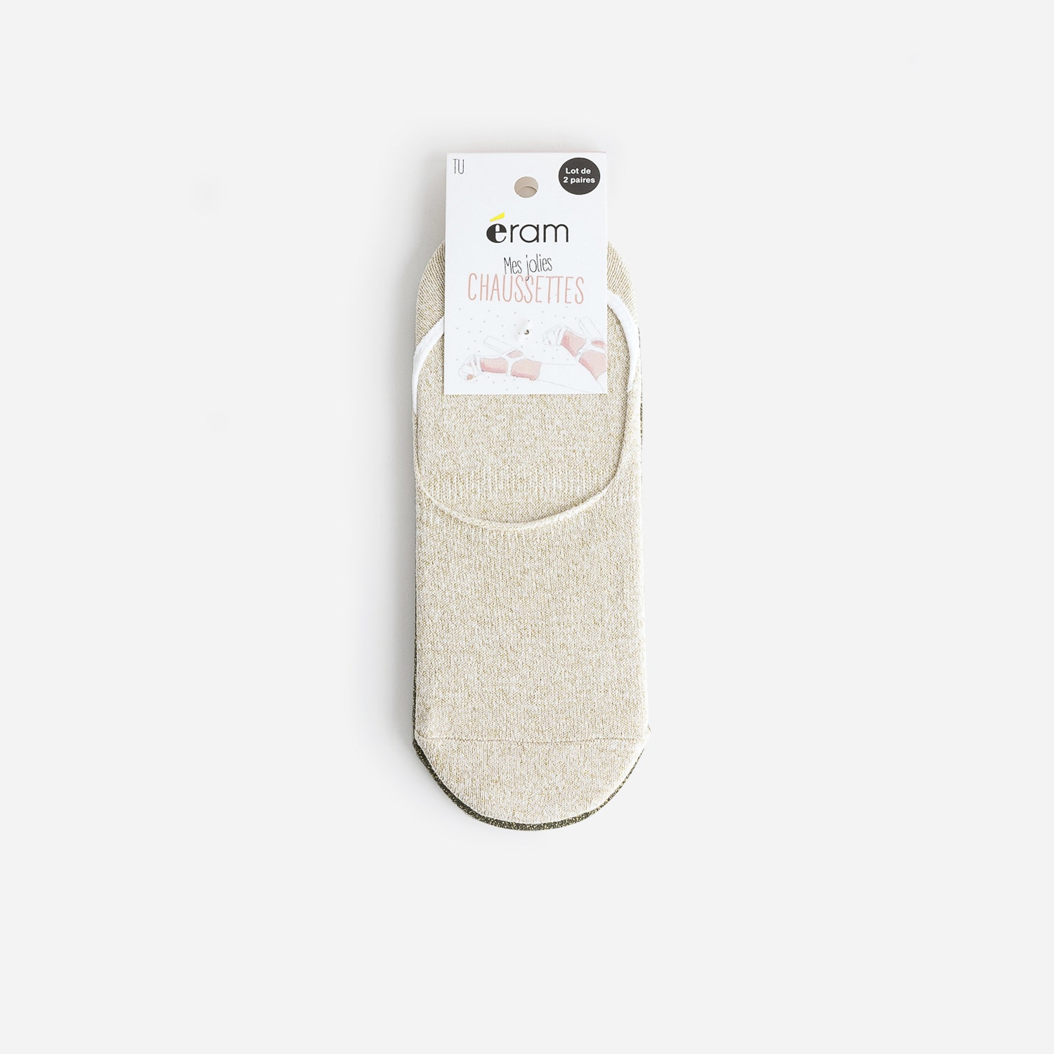 Chaussettes invisibles kaki et beige pailletées