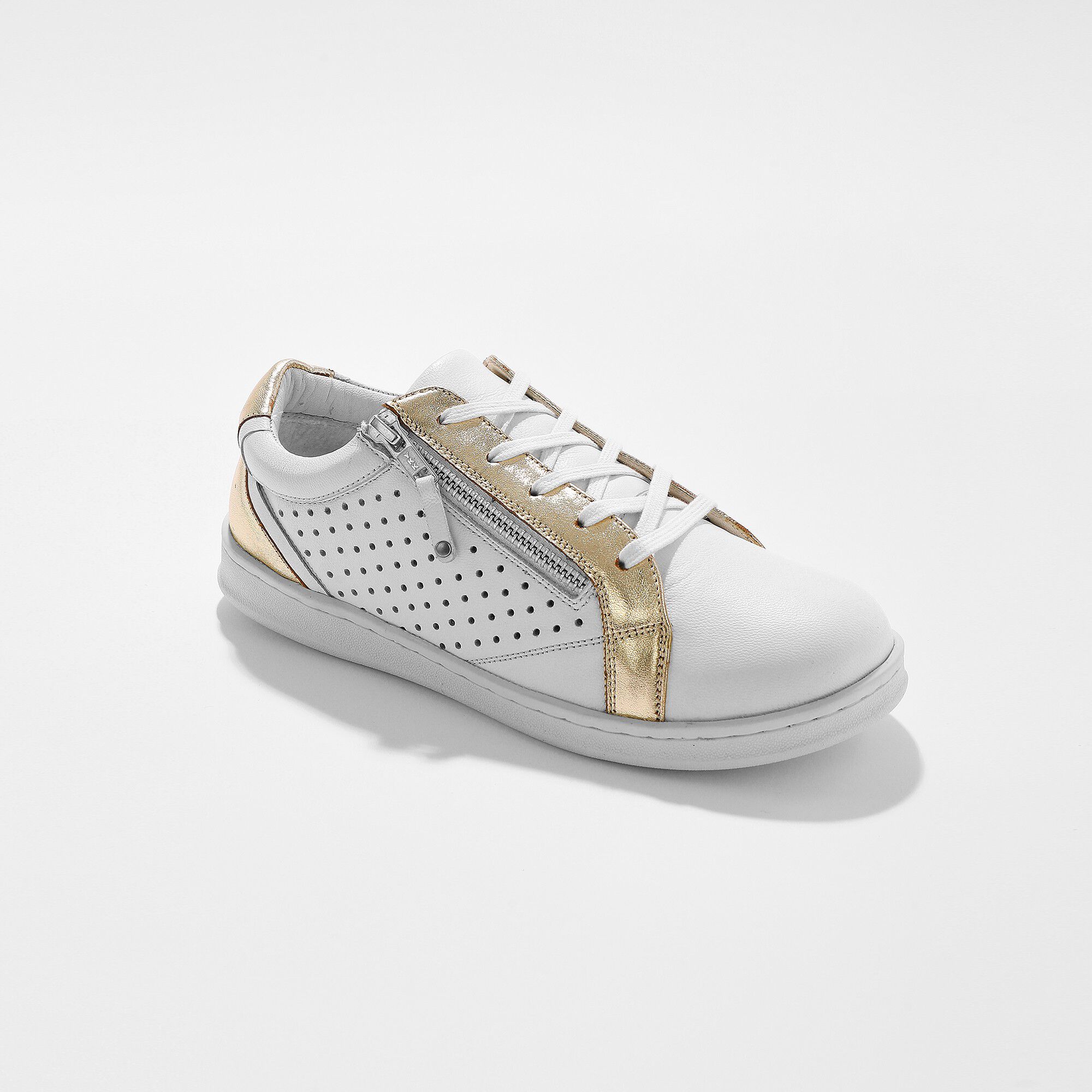 Tennis zippée en cuir perforé