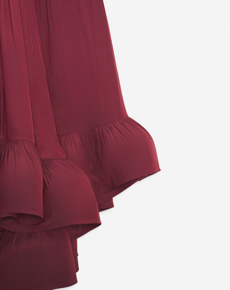 ROBE LONGUE À VOLANTS EN CHARMEUSE