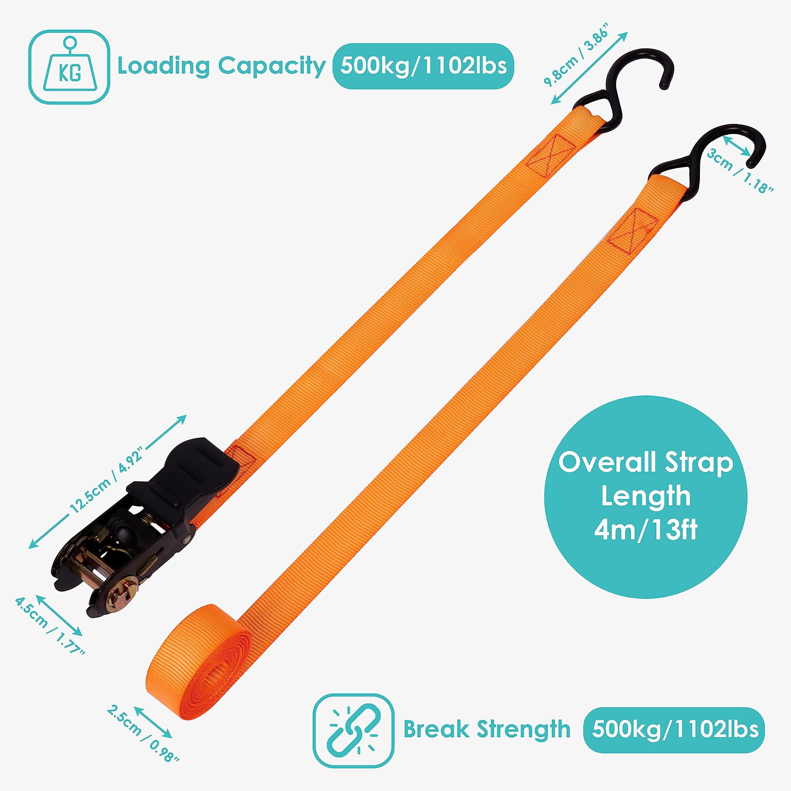 Belle Vous Spanngurt Spanngurte 2er Pack, 4m lang, 25mm breit, 500kg Bruchfestigkeit
