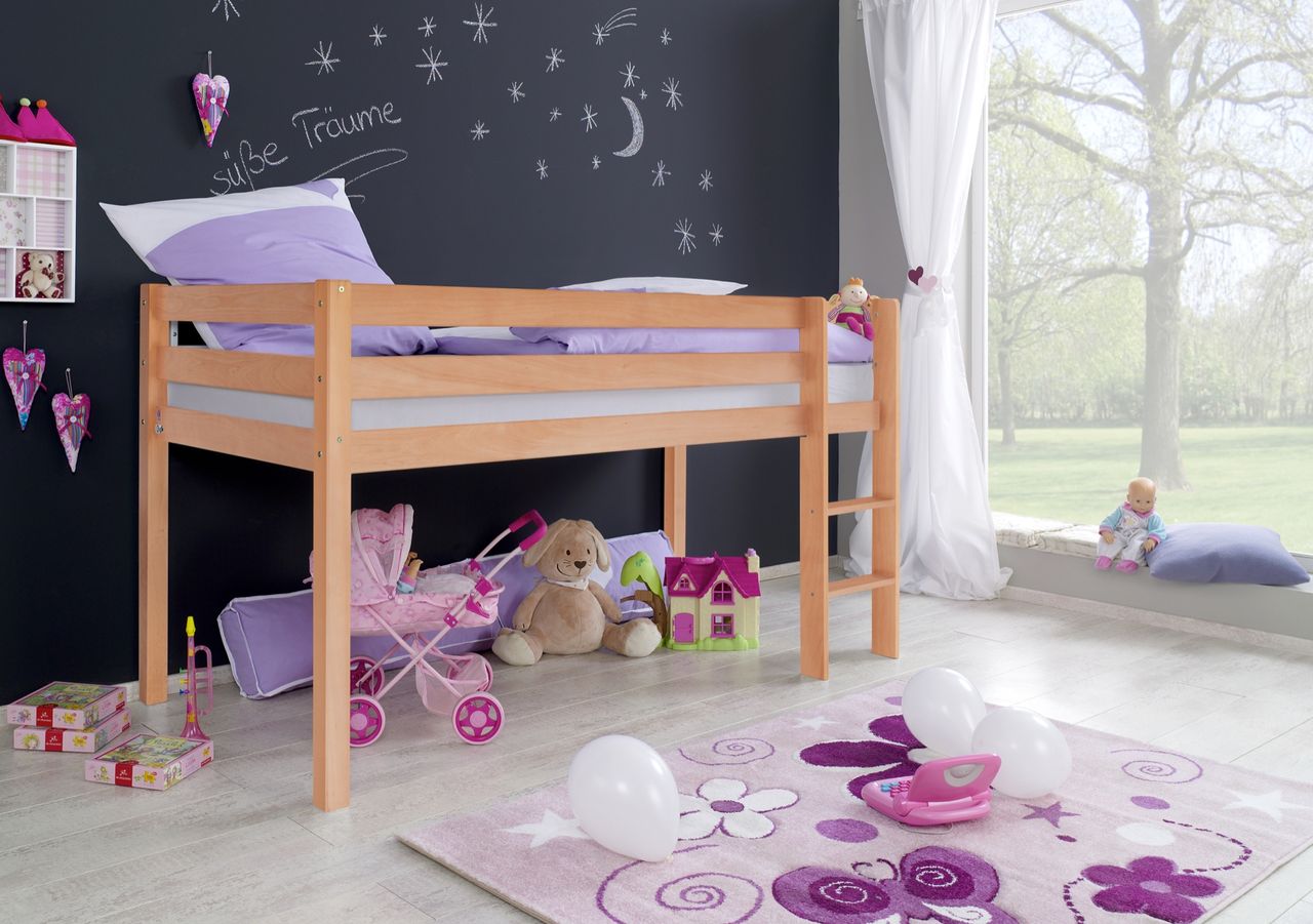 Relita Halbhohes Spielbett ALEX Buche massiv natur lackiert