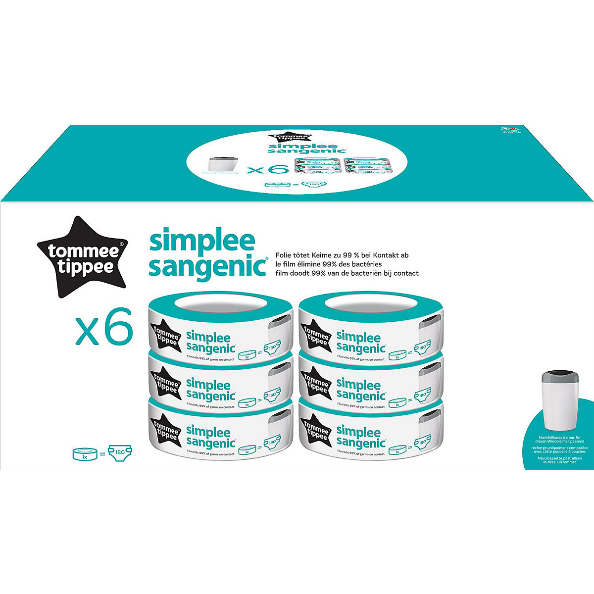 simplee sangenic Windeleimer 6er-Packung Nachfüllkassetten