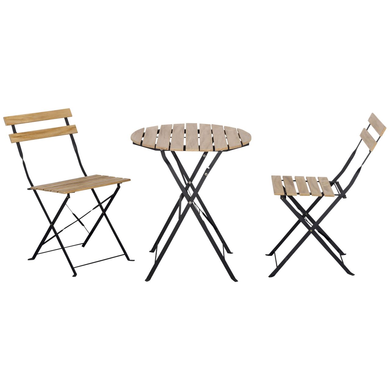 Outsunny Bistroset 3-tlg. Klappbar Gartenset Balkonset Bistrotisch mit 2 Stühlen Gartenmöbel Metall Kiefernholz Natur