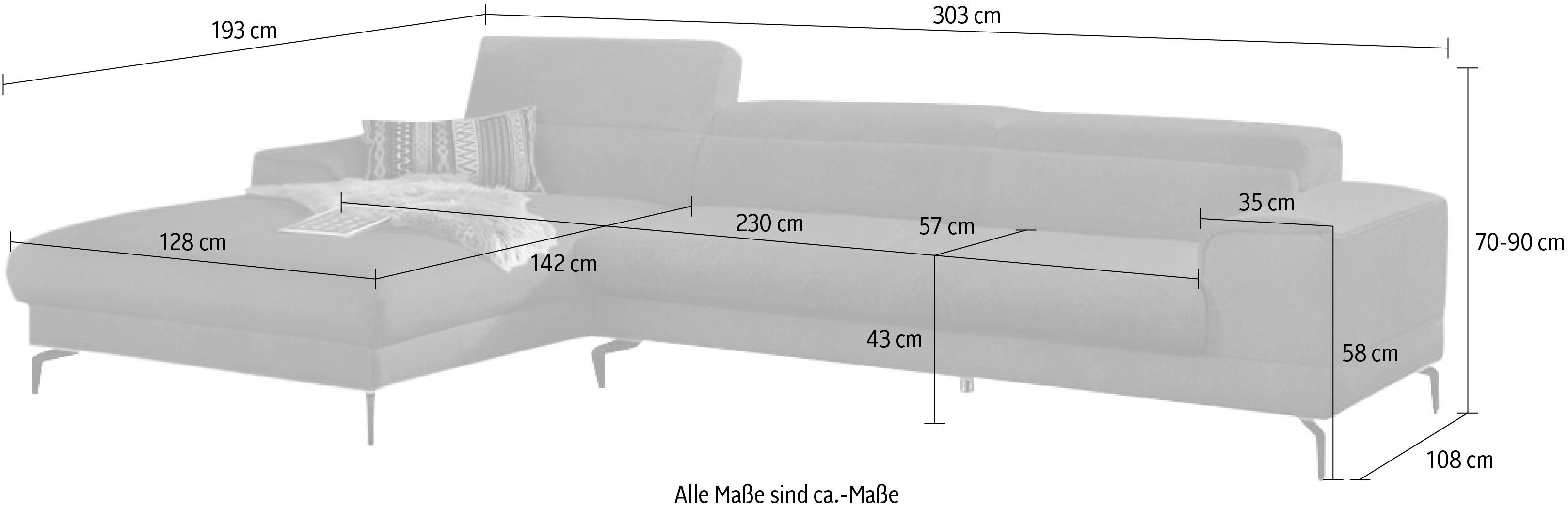 W.SCHILLIG Ecksofa piedroo, Kopfteilverstellung, wahlweise mit Sitztiefenverstellung, Breite 303cm