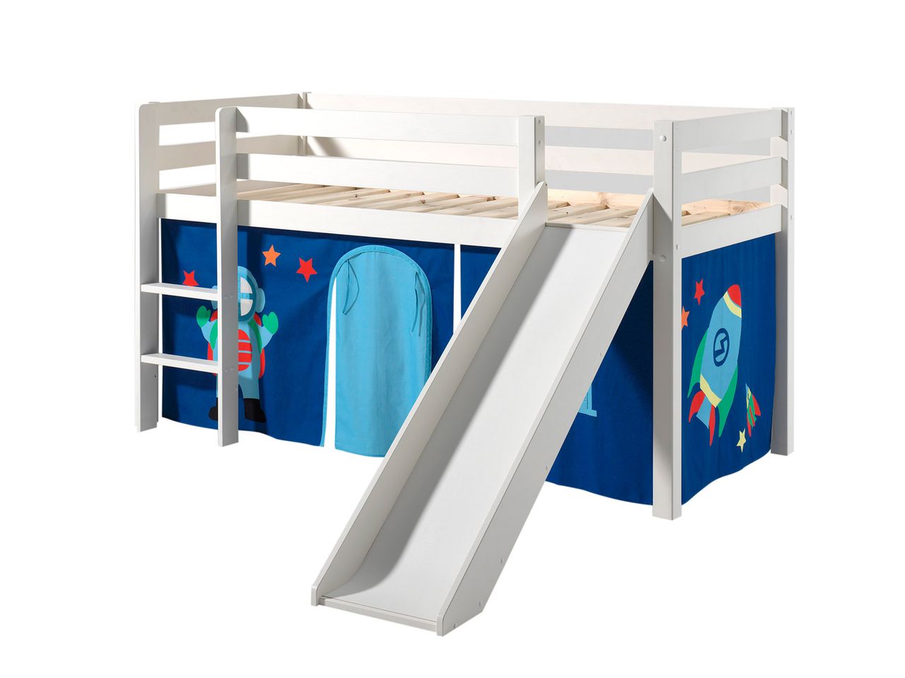 VIPACK Spielbett Pino inkl. Rutsche mit Textilset Vorhang 