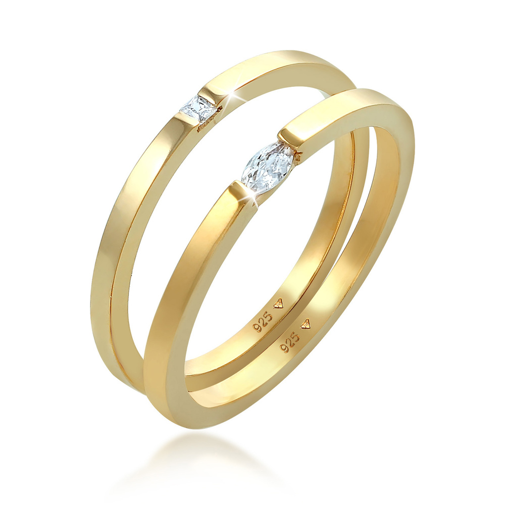 Elli Elli Bague Ensemble Solitaire pour dames Marquise Baguette taillée avec des crist Bague