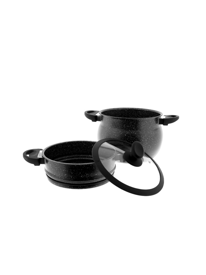 COFI 1453 3 in 1 Kochtopf, Marmorbeschichteter Dampfgarer, Couscoussier in Schwarz günstig kaufen