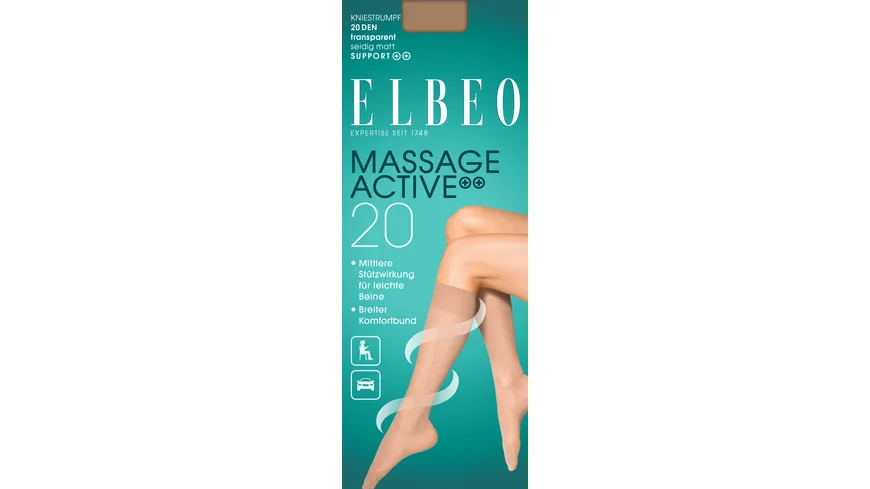 ELBEO Damen Kniestrümpfe Massage Active 20 DEN gobi