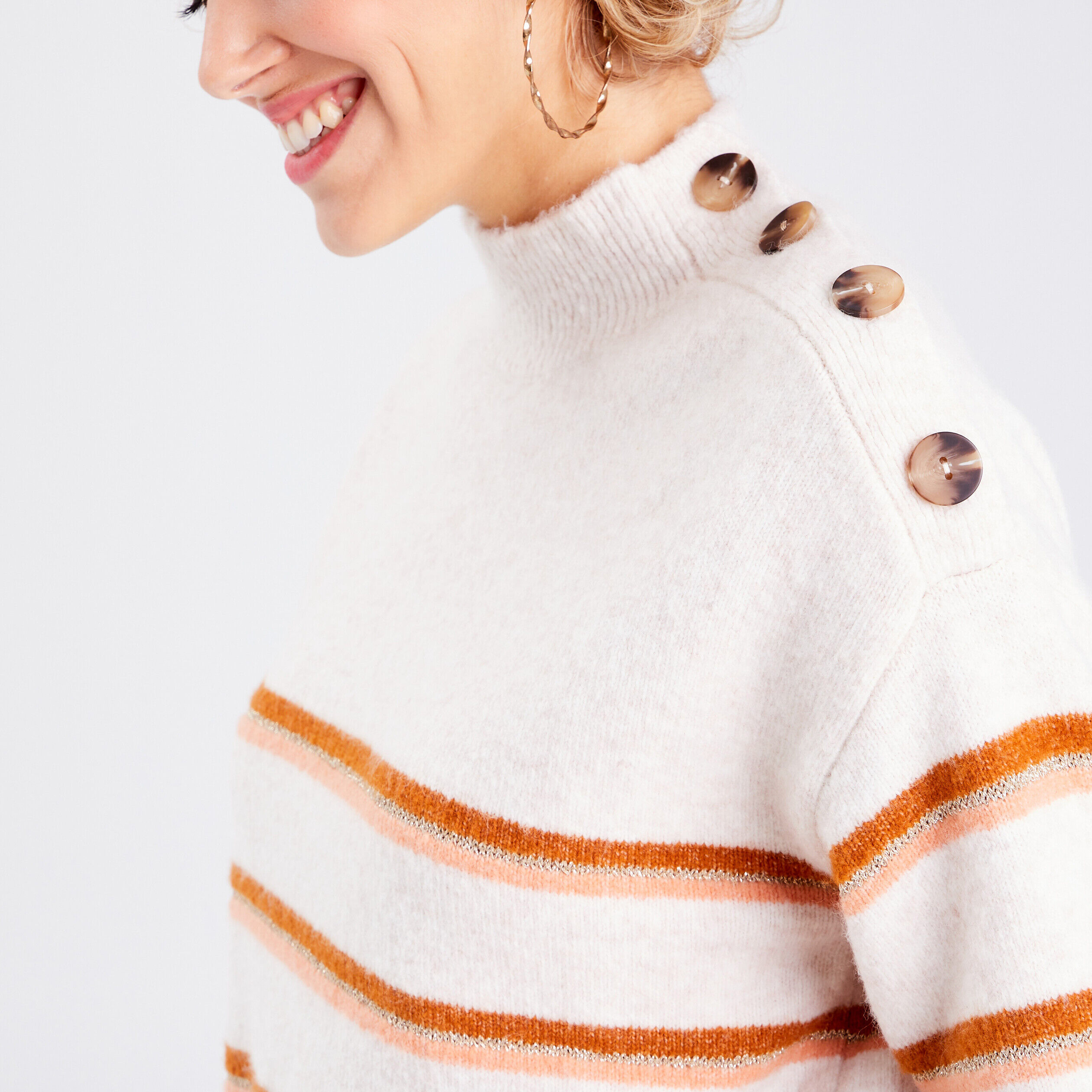 Pull avec col montant ecru femme | Cache Cache