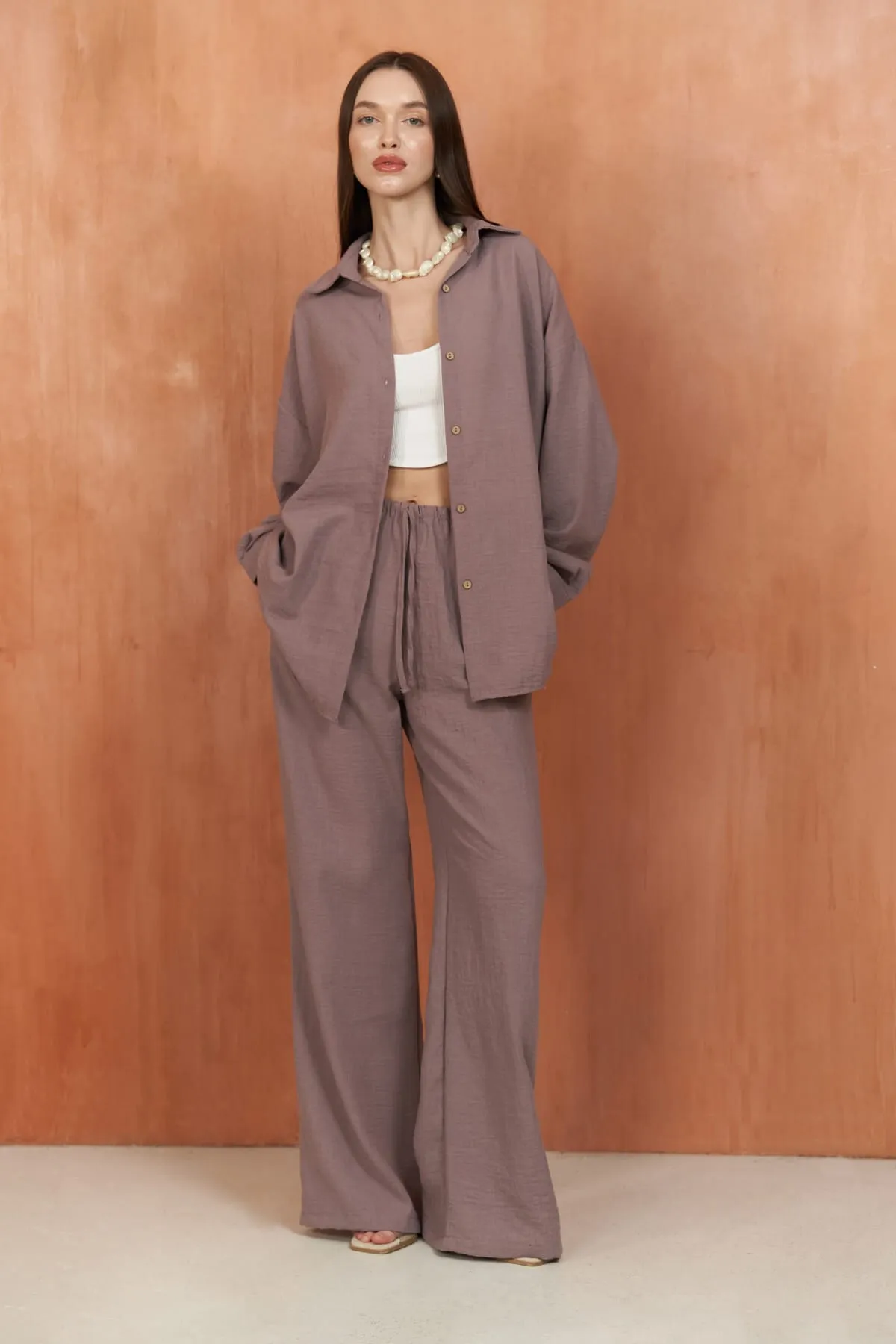 BOHEMAİ  Pedasa – Lilafarbenes Hemd-Hosen-Set