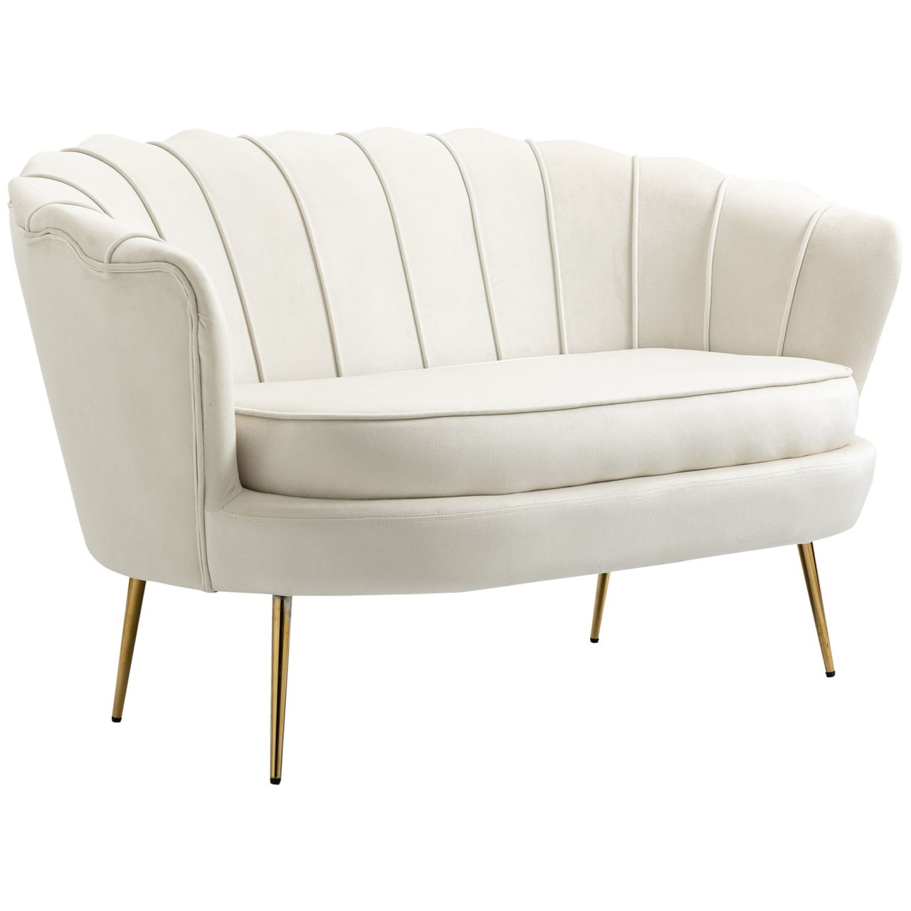 HOMCOM 2 Sitzer Sofa Couch, gepolsterter Polstersofa mit Armlehne Samtopik Creme