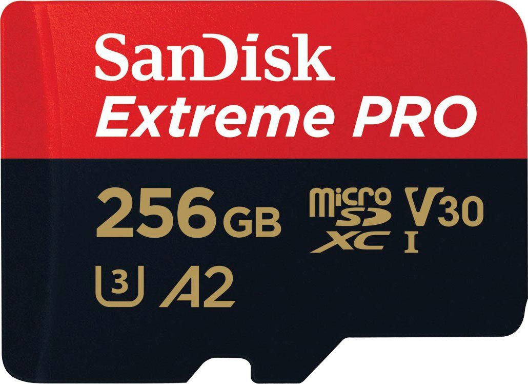 Sandisk Extreme PRO microSDXC™-UHS-I-KARTE Speicherkarte (256 GB, Video Speed Class 30 (V30)/UHS Speed Class 3 (U3), 200 MB/s Lesegeschwindigkeit)